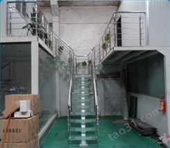 室内不锈钢玻璃楼梯，两跑楼梯，YD-LPGBZ103